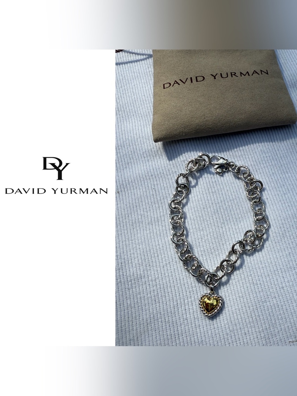 Cable cookie classic chain heart charm bracelet yellow gold and sterling sliver - Picture 1 of 7